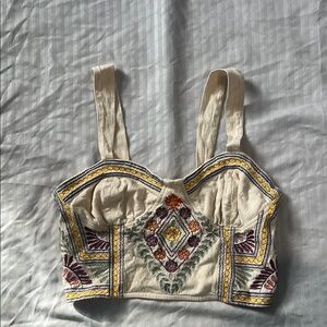 Embroidered Beige Crop Top